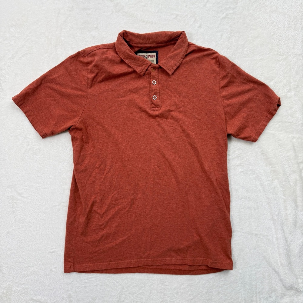 Hudson & Barrow Polo Shirt Mens M Burnt Orange Heathered Cotton Blend Stretch